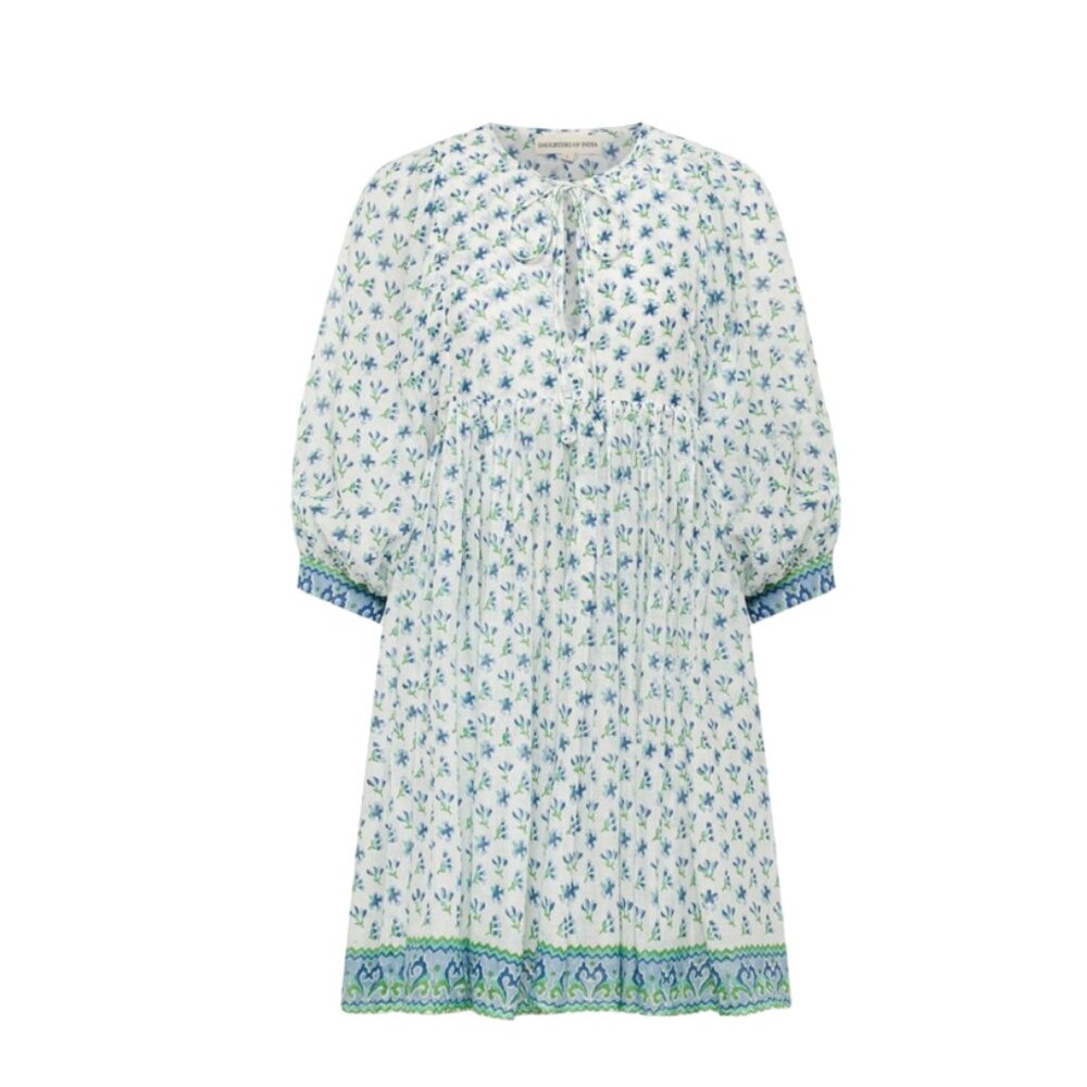 Daughters of India Kyra Mini Dress Womens 3XL Blue White Cotton Gauze V-Neck